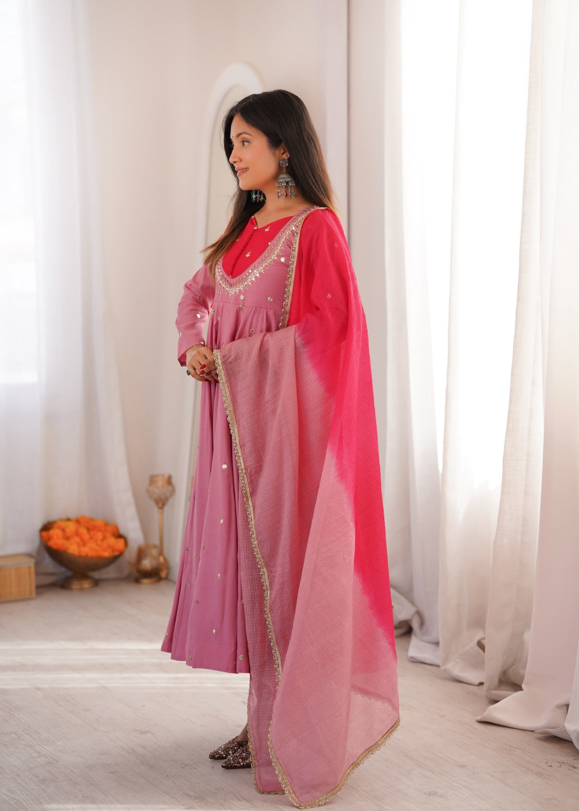Anarkali 3 piece embroidered office set