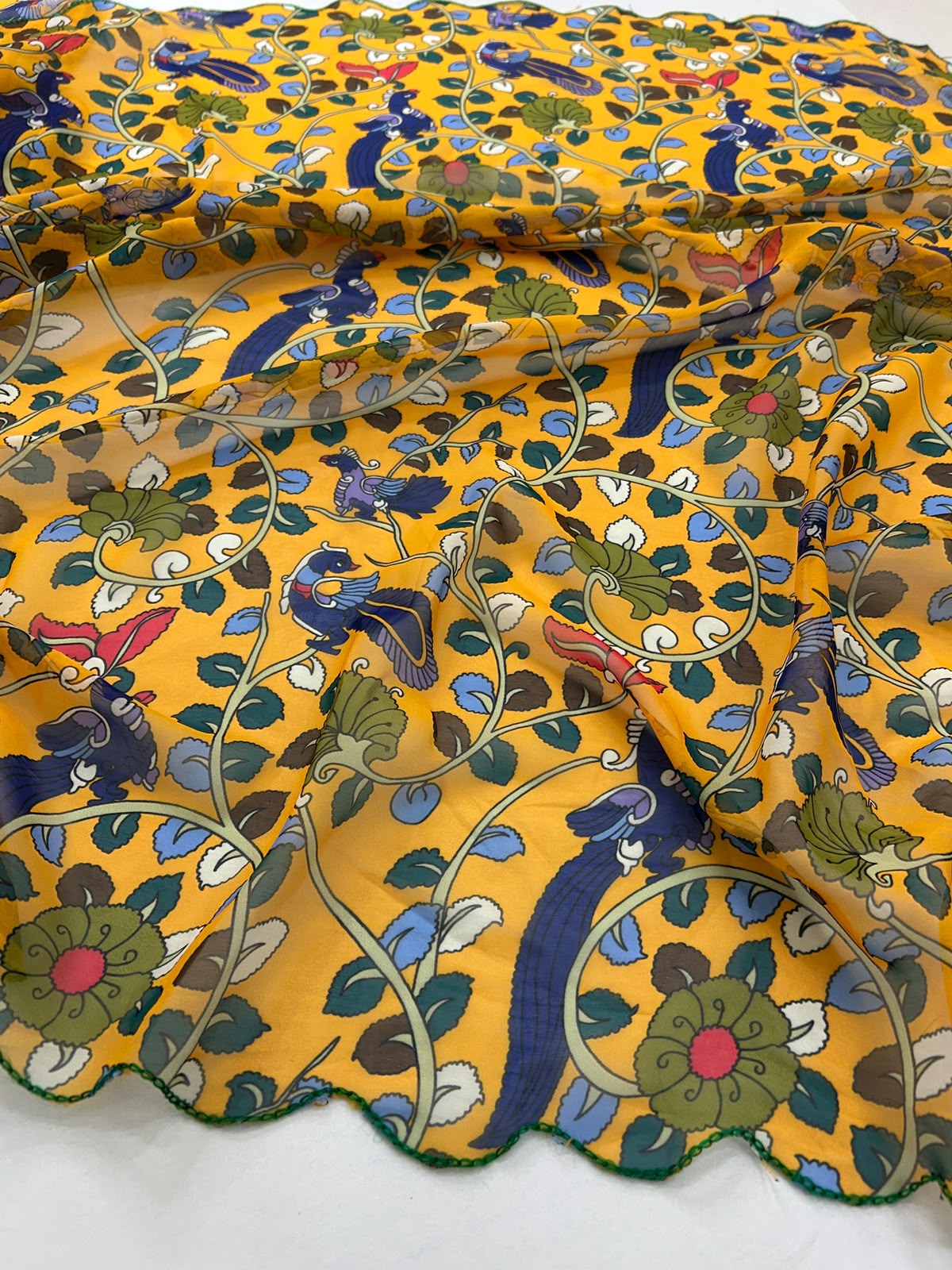 Budget Georgette scallop border saree with mirror saree