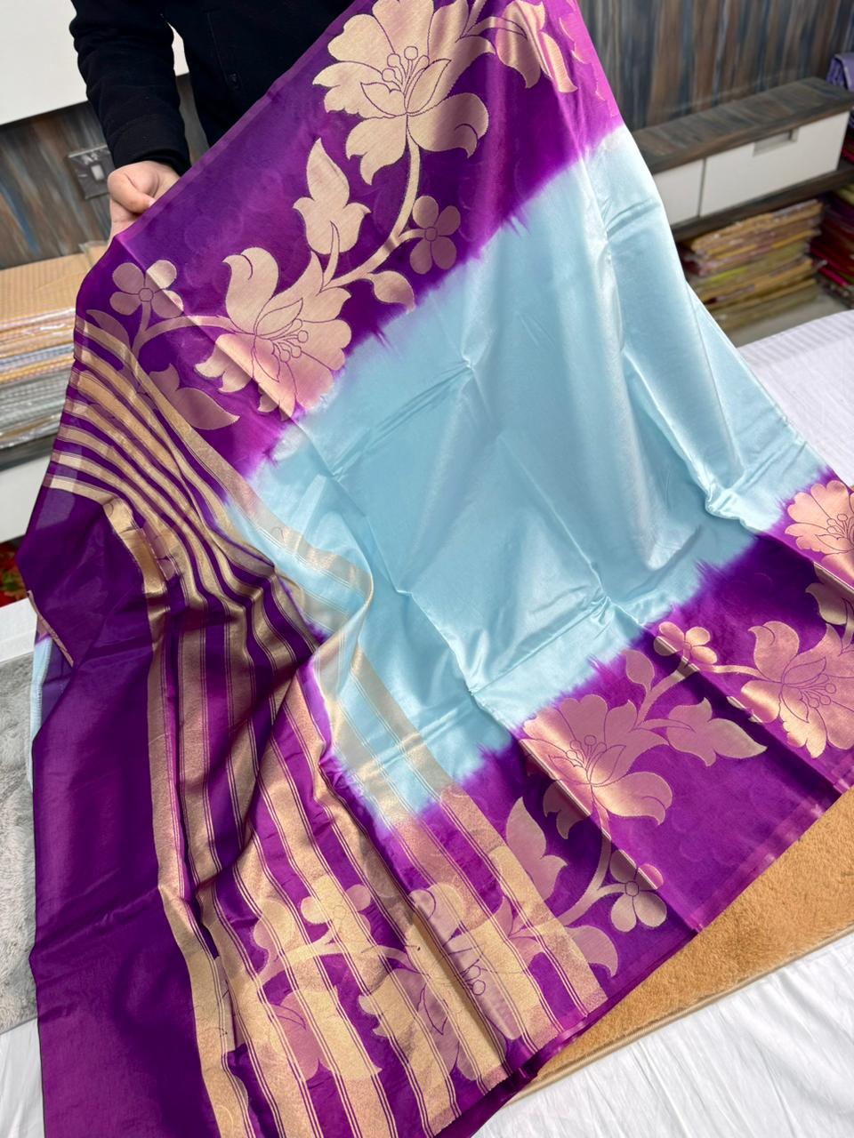 Semi pattu style paper soft Banarasi’s flower sarees