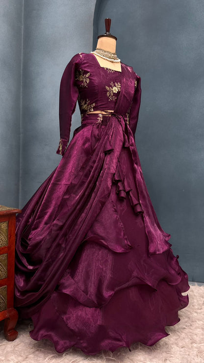 4 in one Burberry satin Peplum Desginer lehenga