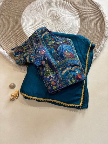 Rajaranu Position Stitched Blouses with Vichitra Silk saree