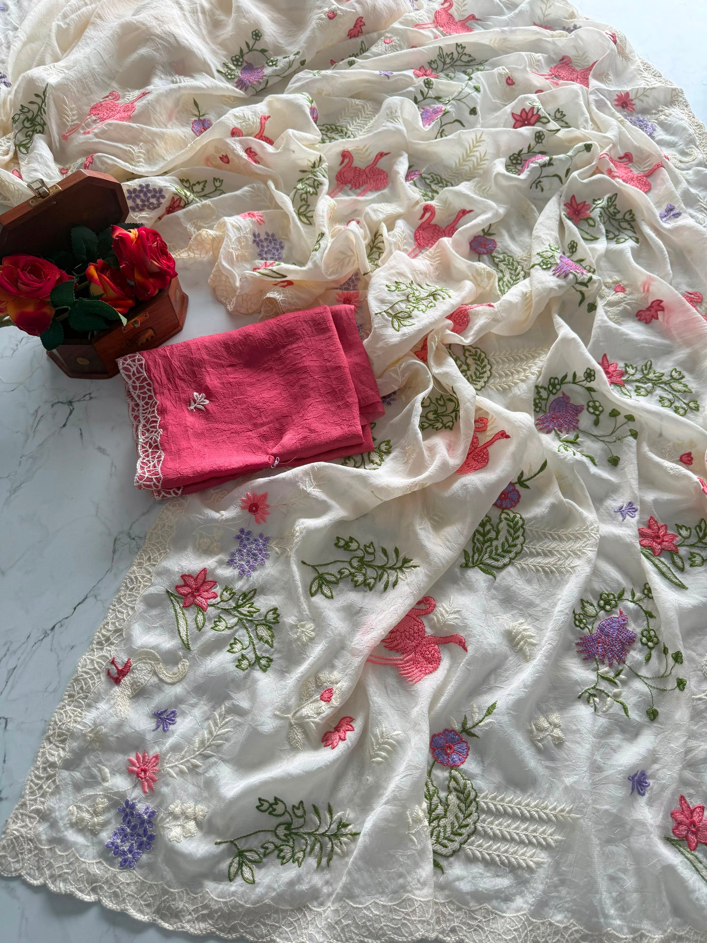 Trending Rangoli Silk Crush Saree With Multy Color Thread Work