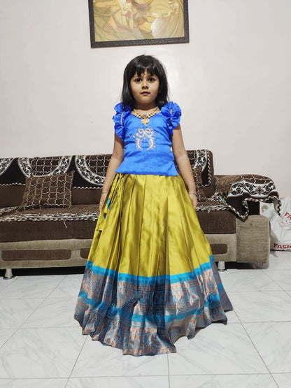 Kids cute Pure Silk Zari Weaving  Set