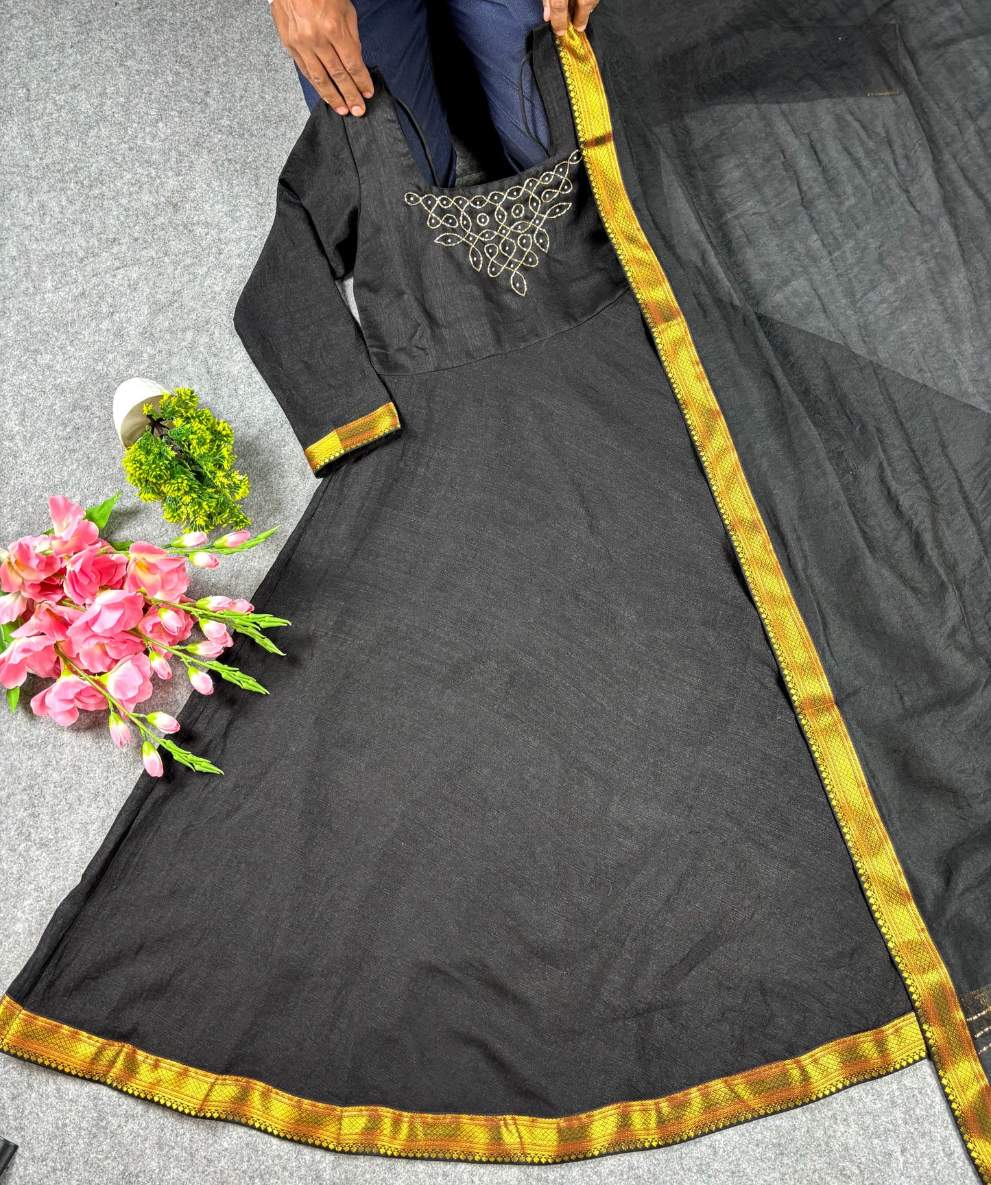 Sonali Bendre Vichitra silk hand work gown
