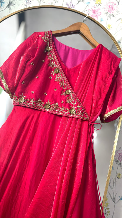 Pink Maggam fusion long Gowns