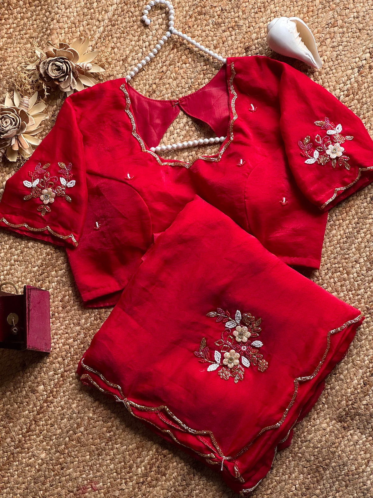 Sinderella handwork chiffon saree with stitched blouses