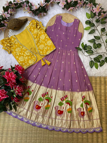 Kids gown with coat pure tissue silk fabric