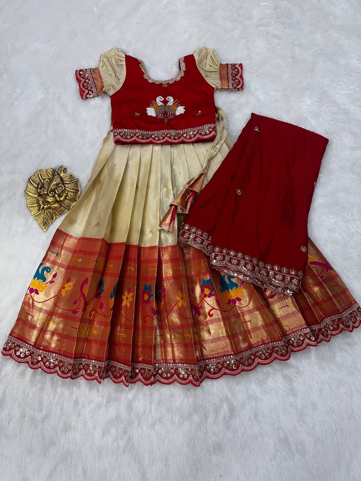 Kid cute pattu style work lehenga