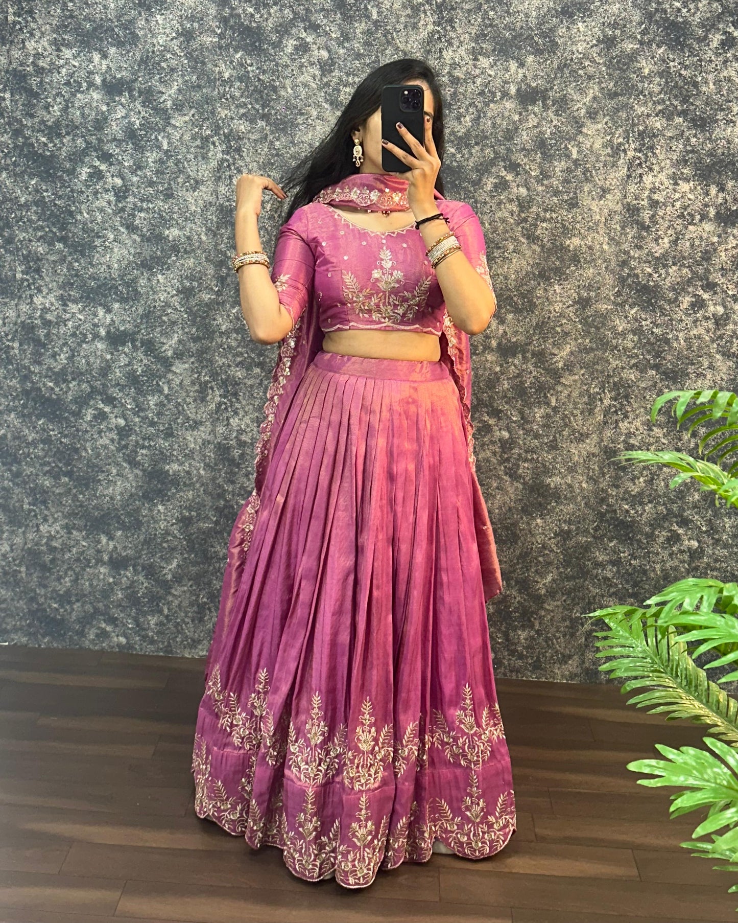 South tissue lehenga with embroidery
