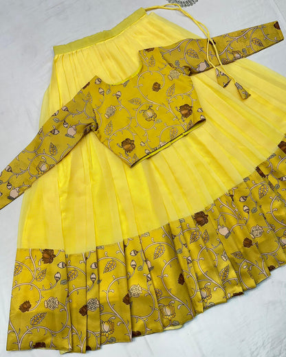 Kalamkari crop-top Kota doriya printed Lehenga sets