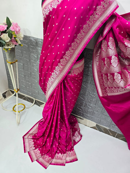 Pattu tradition Mashru Katan royal pink saree