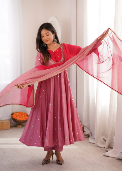 Anarkali 3 piece embroidered office set
