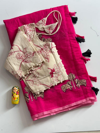 Chanderi Saree with Stitched Blouse