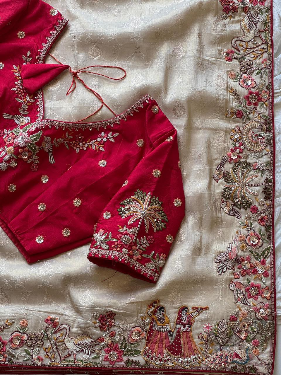 Luxe Dola Silk coding  work Multi
Saree with stitched blouse