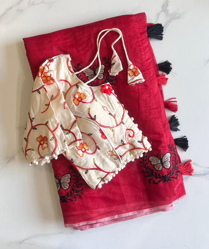 Butterfly Chanderi Saree with Stitched Blouse