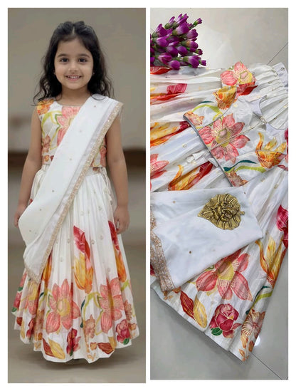 Kids Cute Croptop model Chinon silk Postition work sets