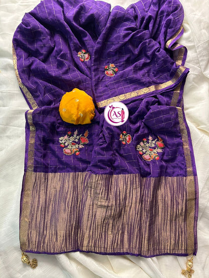 JarDoshi and cutdana handwork flower butta chinon budget sareee