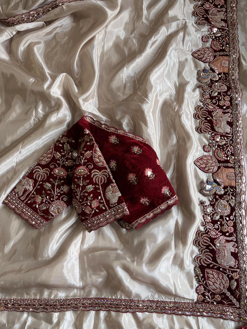 Luxe Pure Uppada coding work Stitched Saree with blouse