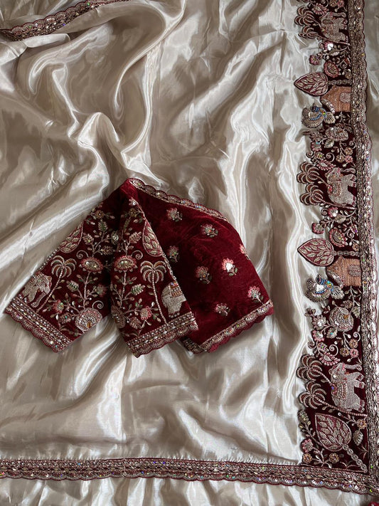 Luxe Pure Uppada coding work Stitched Saree with blouse