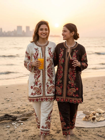 Co-ord set kurti hand embroidery silk