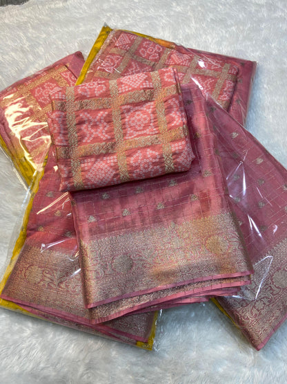 2d shade vintage Chinnon saree with Bandhani  style