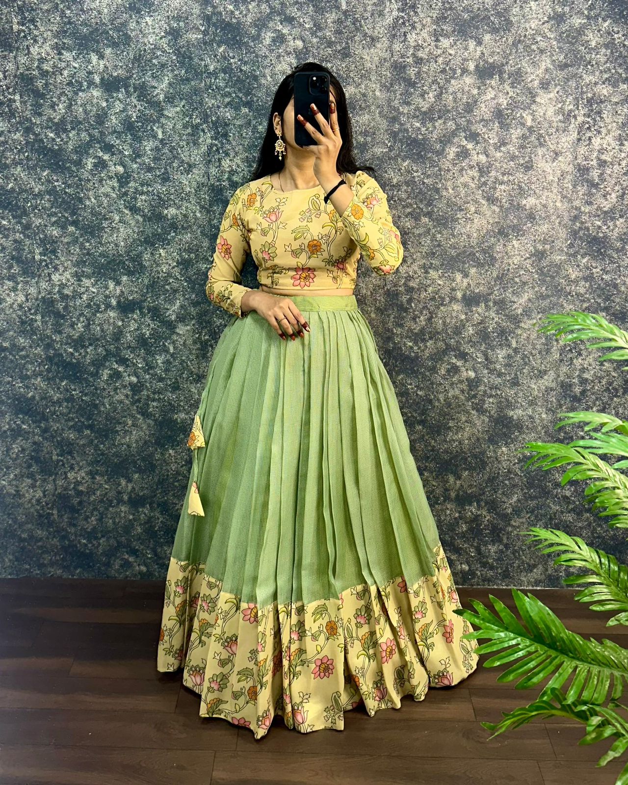 Kalamkari crop-top Kota doriya printed Lehenga sets