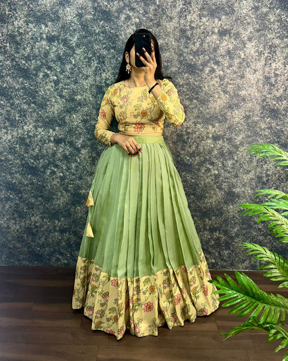 Kalamkari crop-top Kota doriya printed Lehenga sets