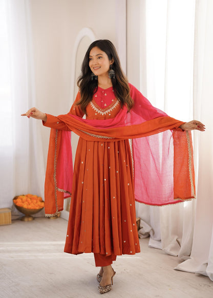 Anarkali 3 piece embroidered office set