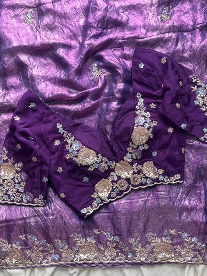 Pure space silk saree with pure  Luxe coding work saree stitched blouse