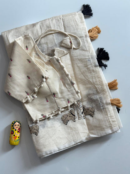 Chanderi Saree with Stitched Blouse