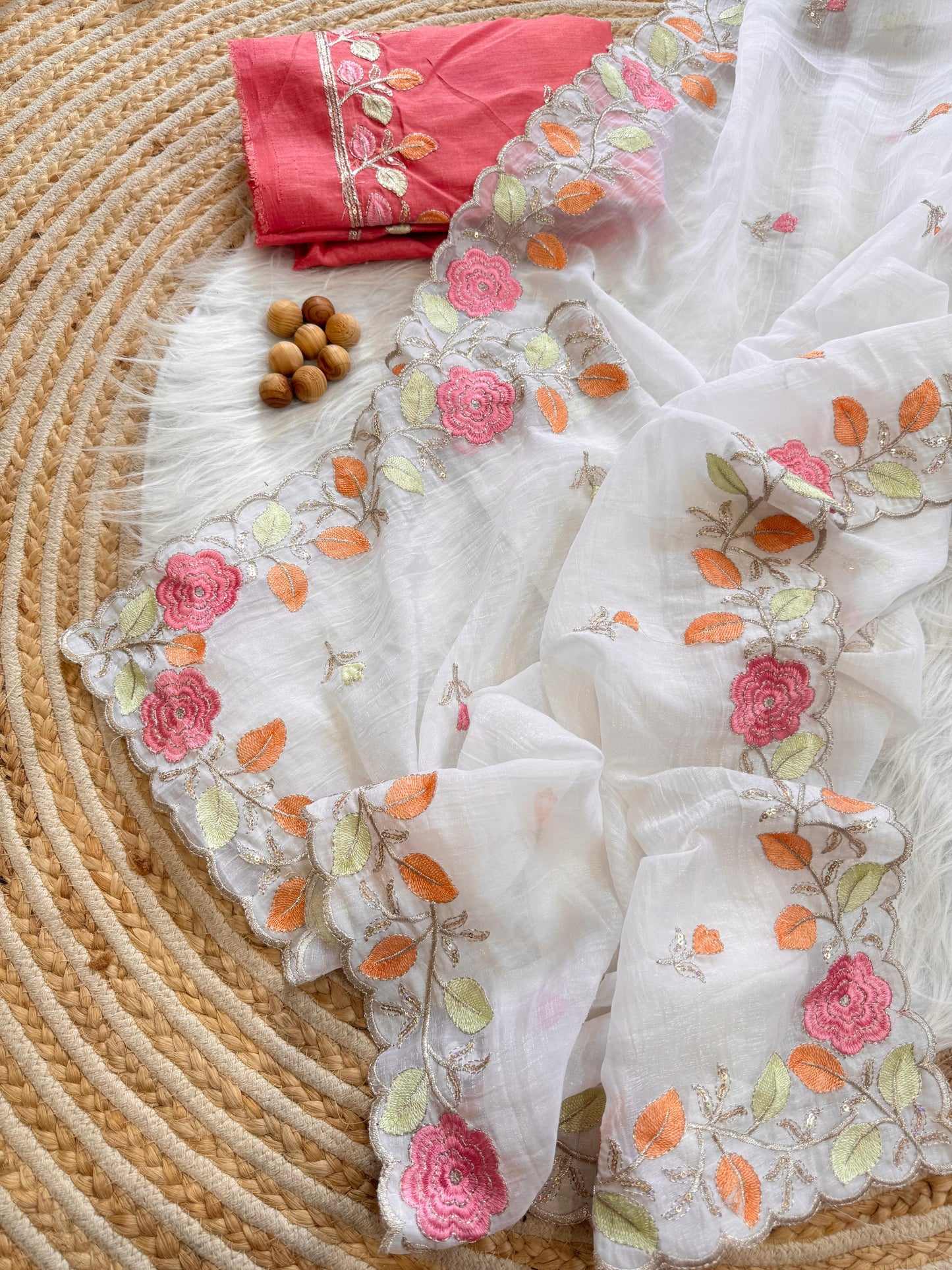 Chiffon floral Embroidery Crush budget sarees