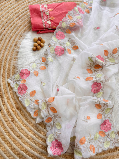 Chiffon floral Embroidery Crush budget sarees
