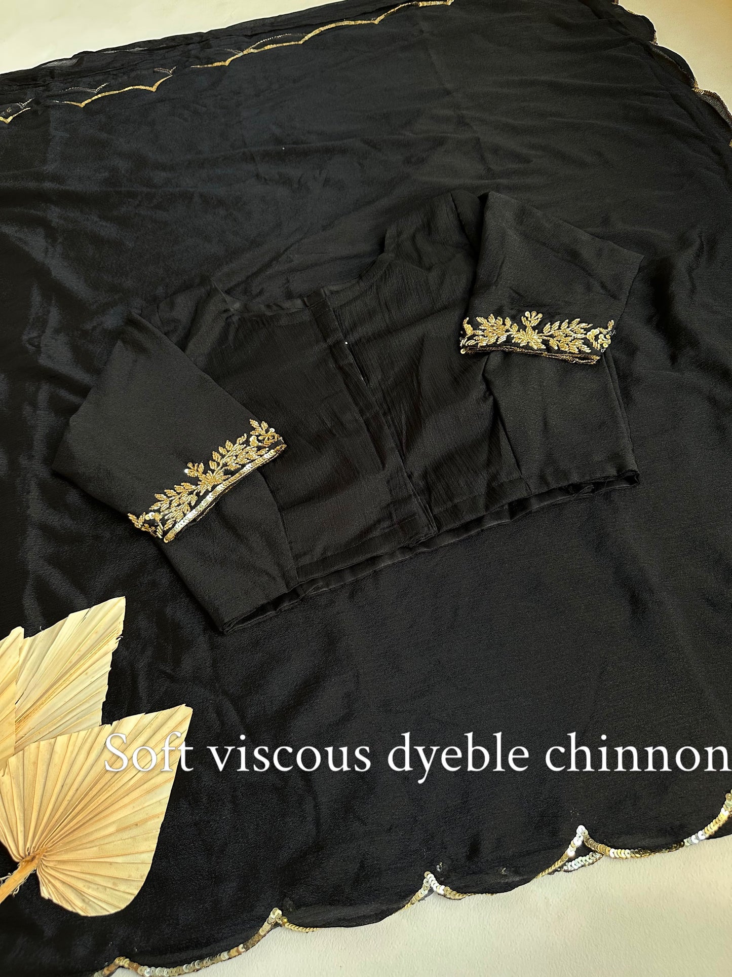 Viscose Chinon saree with stitched blouse