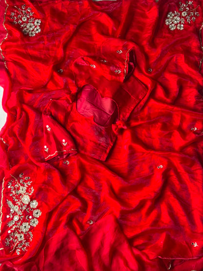 Redrose trendy saree with stitched blouse