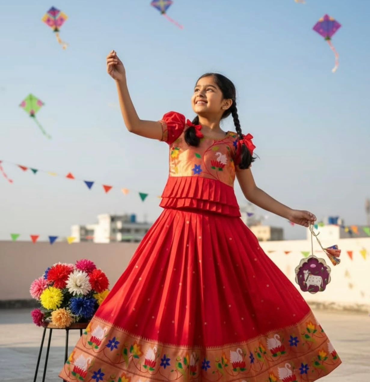Kids cute paithani temple wear sets
