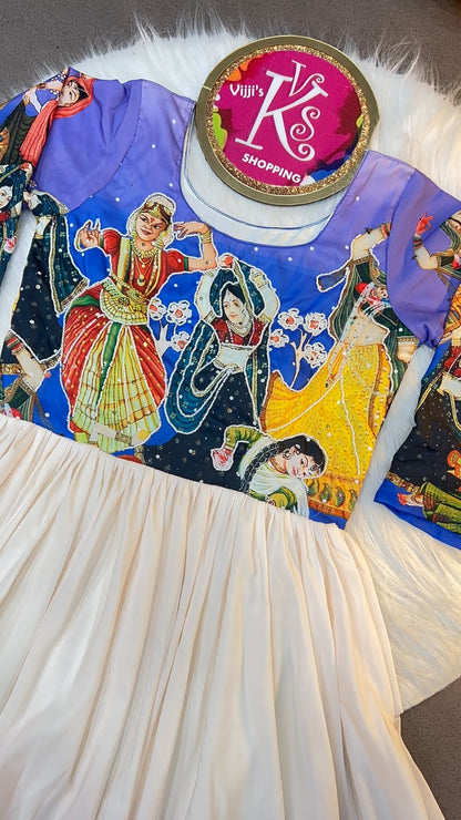 Classic Kalamkari pattern print Khatli work gowns