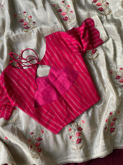 Soft glass tissue saree with stitched blouse