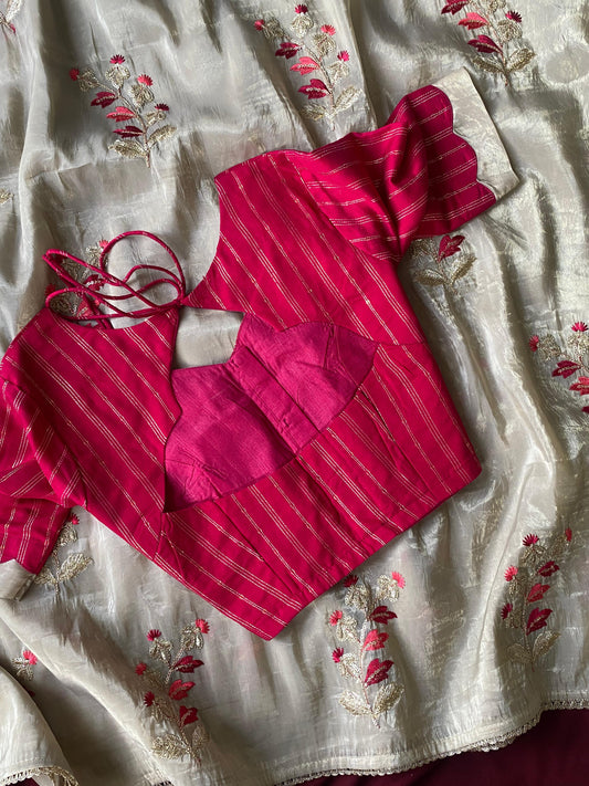 Soft glass tissue saree with stitched blouse