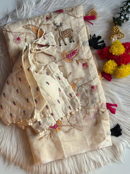 Luxurious Chanderi saree with stitched blouse Stitched Saree