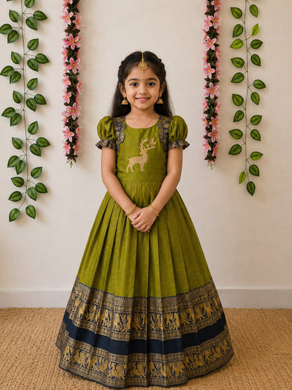 Kids Narayanpet cute deer work gowns