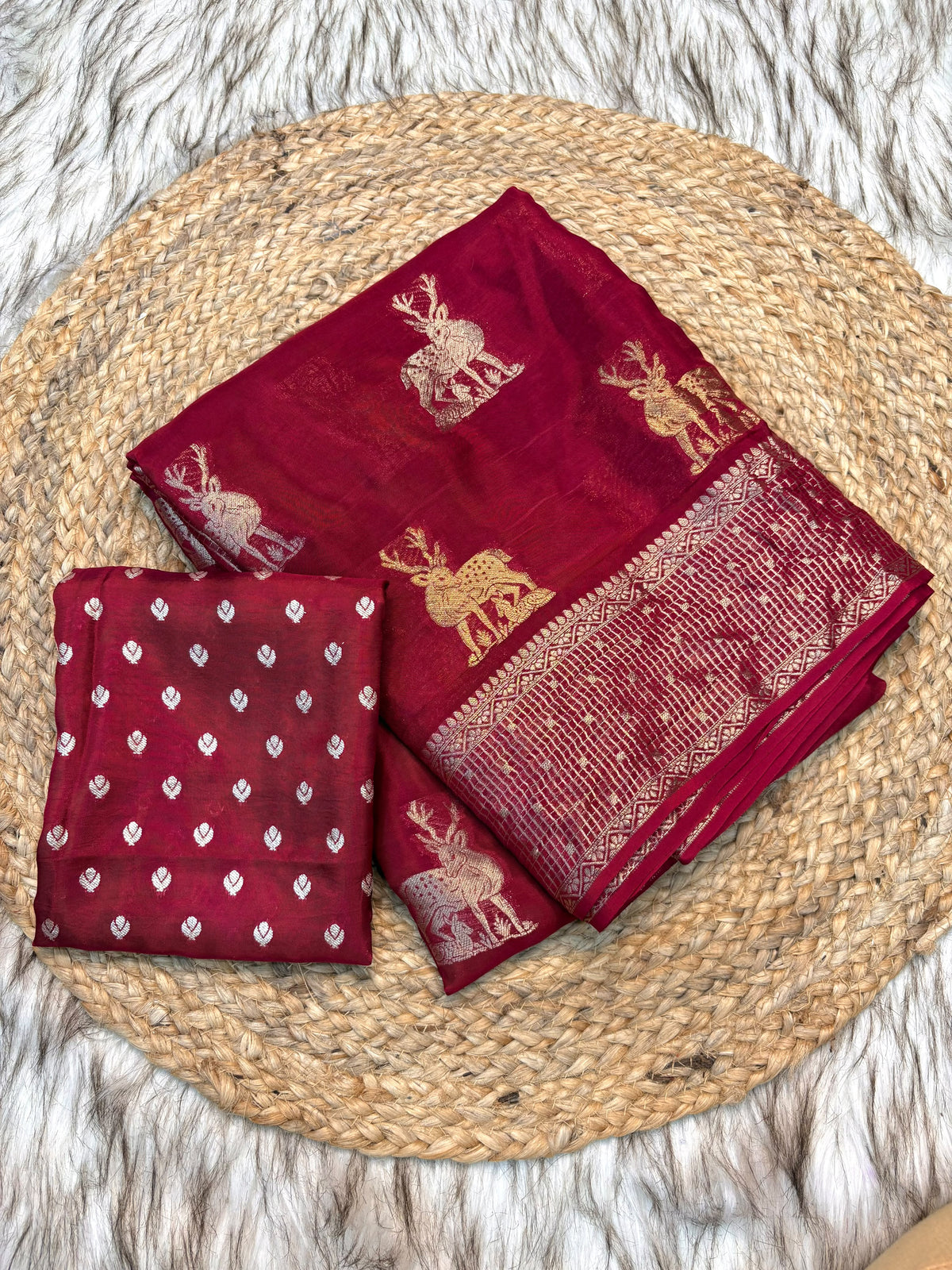 Viscose Mysore budget deer design saree