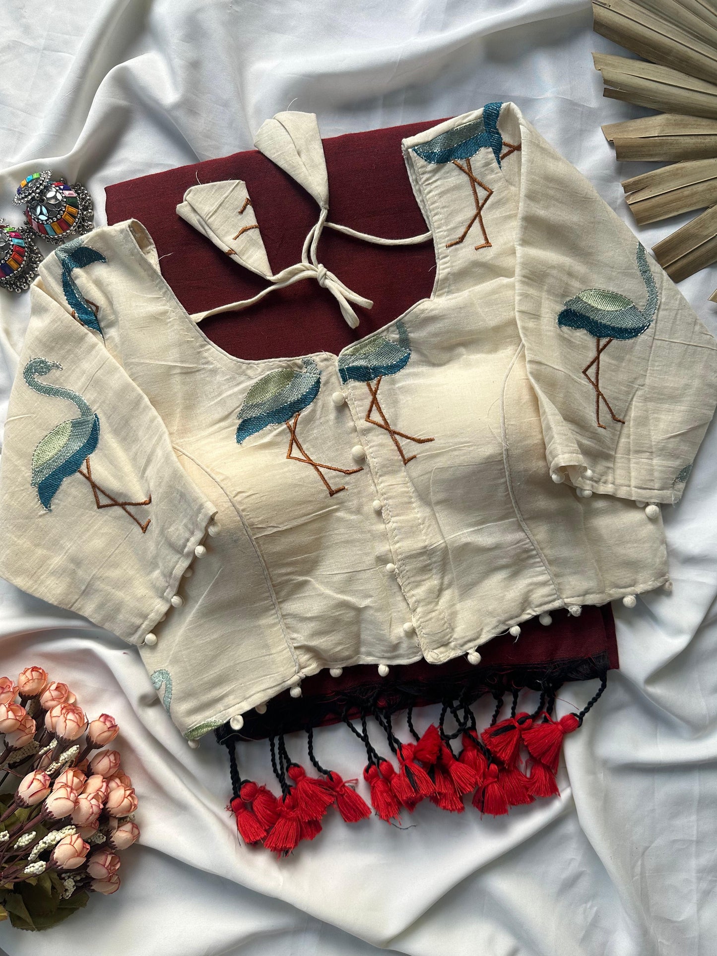 Khadi cotton with stitched Flamingo blouse