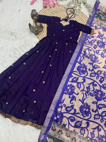 Classic look weaving zari gown with dupatta