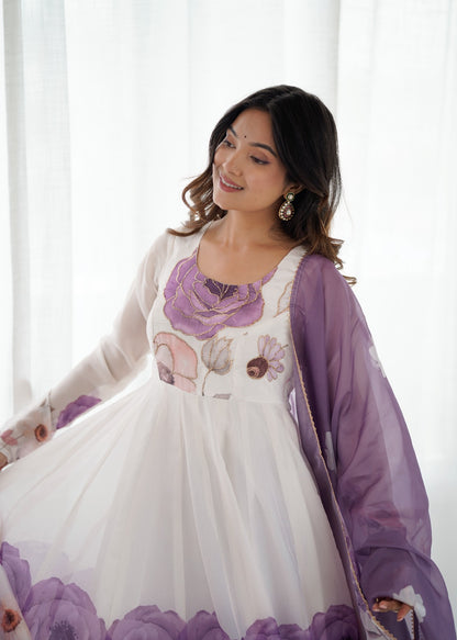 Floral printed Organza Anarkali Suit set
