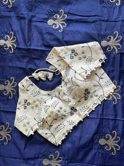 Octopus embroidery saree with stitched blouse