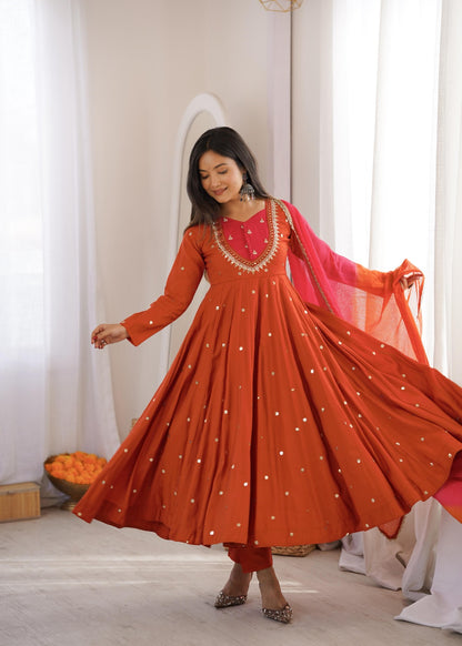 Anarkali 3 piece embroidered office set