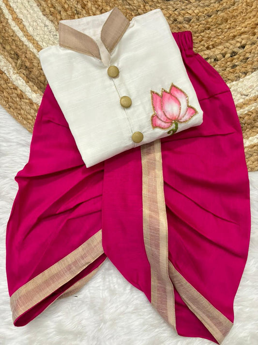 Lotus Motif Kurta Dhoti Set for Boys