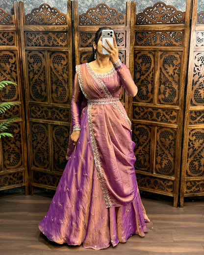 South style silk gown with dupatta