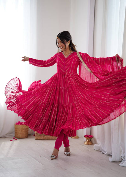 Elegant Mirror Work with Designer Anarkali Three Piece Set