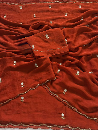 Budget Cutwork rangoli crush silk saree